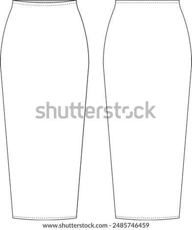 long maxi midi body-con pencil elastic skirt template technical drawing flat sketch cad mockup fashion woman design style model 