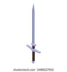 Long medieval knight sword standing on white background isometric view