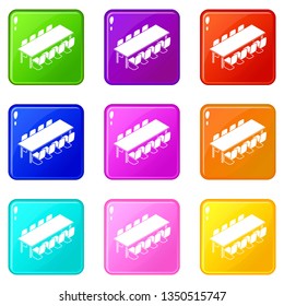 Long meet table icons set 9 color collection isolated on white for any design