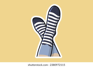 Long Men Socks Sticker Pair vector illustration. Fashion object design concept. Socks for foot cover sticker design logo with shadow.