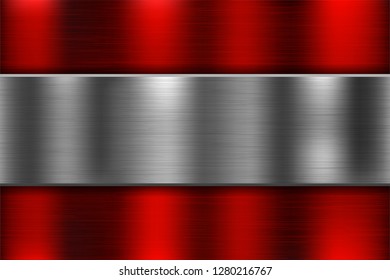 Long metal brushed texture on red background. Vector 3d illustration