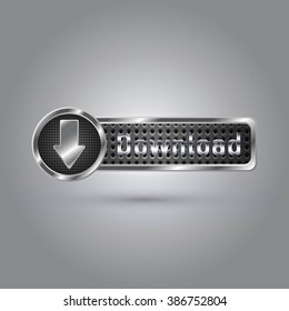 Long Metallic Download Button. Vector Illustration