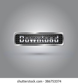 Long Metallic Download Button. Vector Illustration