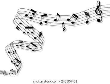 Long musical chord and shadow, rounded corner notes style. A vector illustration.