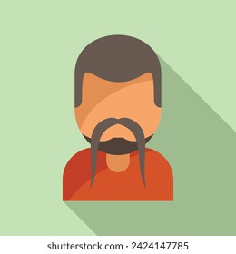 Long mustache beard icon flat vector. Man style. Fashion adult portrait