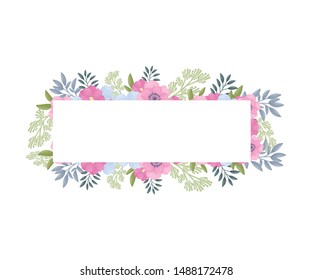 Long narrow rectangle inside a floral arrangement. Vector illustration on a white background.