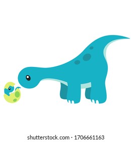 Long Neck Dinosaur with Baby Vector Illustration on White
