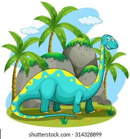 Long neck dinosaur standing in the field illustration