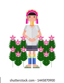 Long Neck Karen. The Giraffe woman. isolated vector.