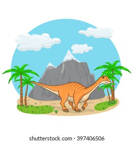 Long neck orange dinosaur standing in the nature illustration
