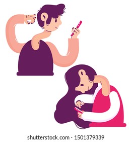 Long neck people using smartphone