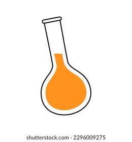 Long neck round bottom boiling flask icon. Laboratory glass equipment silhouette. Vector illustration.
