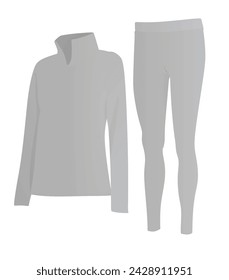 Long neck t shirt and leggings. side view. vector