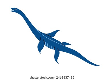 Long neck water dinosaur Elasmosaur, cute lake monster. Hand drawn childish vector illustration, isolated on white background