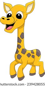 The long necked giraffe calf is smiling cheerfully, creative illustration draw