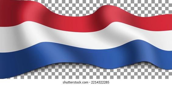 Long Netherlands flag on a transparent background. Flag for any illustrations related to holidays of Netherlands and country in general. Vector illustration.