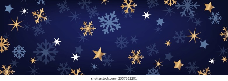 Long New Year background in blue and gold colors. Background for a website, banner. Vector graphics