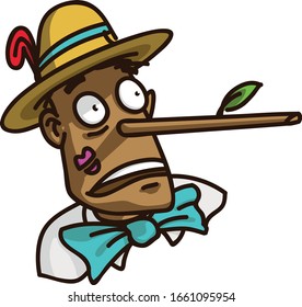 Long nose Pinocchio with lipstick on the cheek