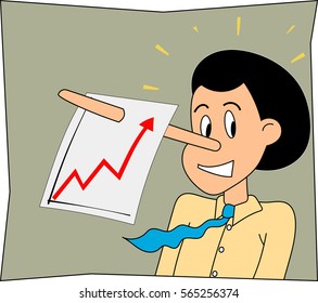 Long nose with a rising diagram. Vector illustration.