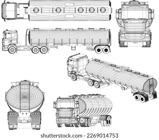 Long oil and water tanker truck illustration vector sketch for industry