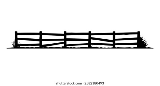 Long old fence icon. Black silhouette. Horizontal front view. Vector simple flat graphic illustration. Isolated object on white background. Isolate.