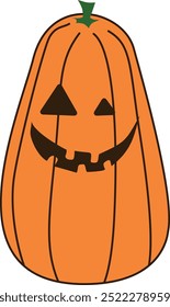 langer orangefarbener Kürbis mit Lächeln auf Halloween
