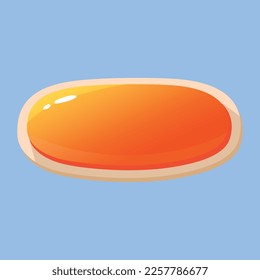 long oval text box button that is bright orange and reflects light in a cartoon and childish style