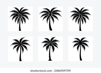 long Palm Tree Silhouette vector art illustration