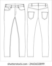 long pant flat sketch, vector pant template 