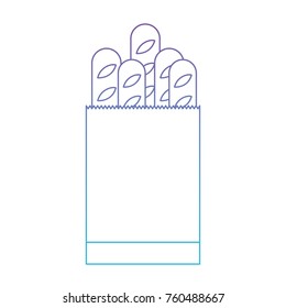 long paper bag with french breads in degraded purple to blue color contour