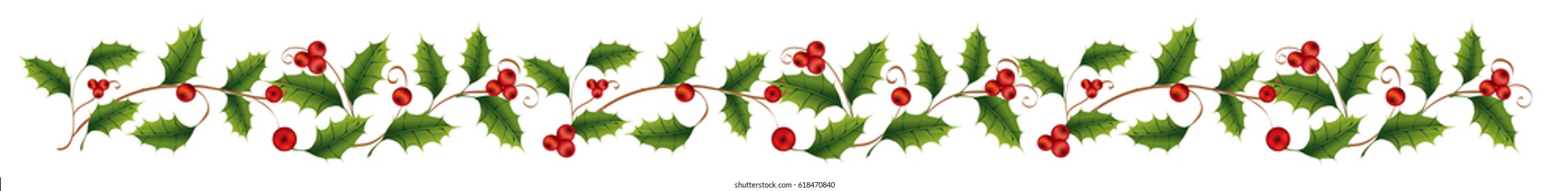 long pattern of berries and leaves of holly