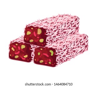 Long pieces of nougat with nuts. Vector illustration on white background.