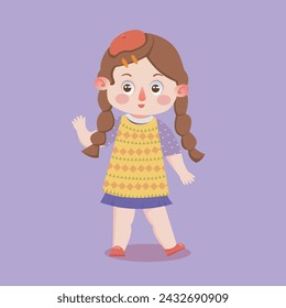 Larga coleta chica de ropa amarilla, Niños Vector Cuentos de hadas personajes.