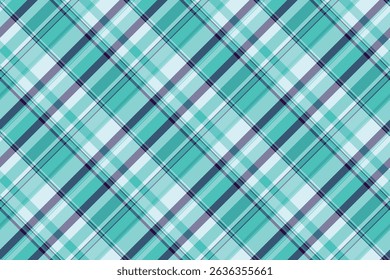 Fondo de tela a cuadros largo, textil sin costuras de tartán de geometría. Patrón de herencia textura de Vector check en la paleta de colores verde azulado y cian.