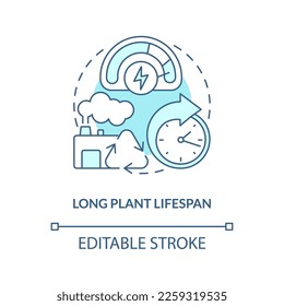 Long plant lifespan blue concept icon. Renewable source. Geothermal energy advantage abstract idea thin line illustration. Isolated outline drawing. Editable stroke. Arial, Myriad Pro-Bold fonts used