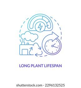 Icono de concepto de gradiente azul de larga duración de planta. Fuente renovable. Ventaja de energía geotérmica abstracta idea ilustración de línea delgada. Dibujo de contorno aislado. Se usa una fuente Myriad Pro-Bold