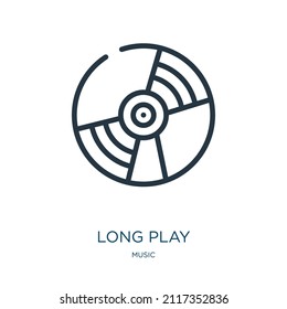 Dünnzeilensymbol lange abspielen. Abspielen, lange lineare Symbole aus dem Musikkonzept isolierte Umrisszeichen. Vektorgrafik-Symbol-Element für Webdesign und Apps.