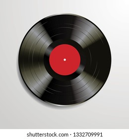 Long play vinyl record with blank editable label, vector realistic illustration