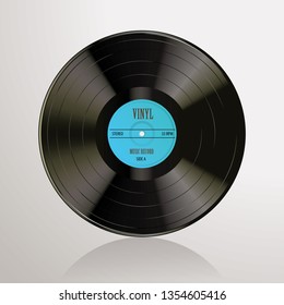 Long play vinyl record with blue editable label, vector realistic illustration