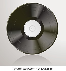 Long play vinyl record with blue editable label, vector realistic illustration