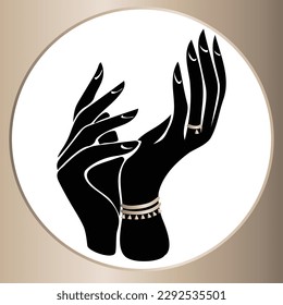 Long and Polished Nails on Black Hands, Editable Logo, Icon or Symbol for Beauty Centers
