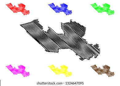 Long An Province (Socialist Republic of Vietnam, Subdivisions of Vietnam) map vector illustration, scribble sketch Tinh Long An map