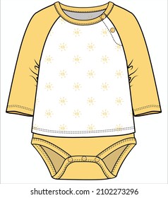 LONG RAGLAN SLEEVES BODYSUIT WITHMOCK T SHIRTAND CONTRAST RIB DETAIL FOR BABY BOYS AND TODDLER BOYS IN EDITABLE VECTOR FILE