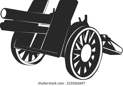 Cañón de largo alcance para operaciones militares. Símbolo de Howitzer. Equipo militar. Imagen vectorial aislada en un fondo blanco.