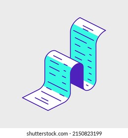 Long receipt or bill isometric vector icon illustration