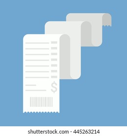 Long receipt. Simple, flat style. Graphic vector illustration.