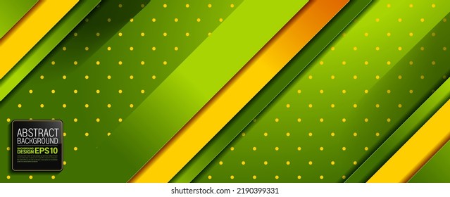 long rectangle green yellow bright color luxury abstract background, oblique, diagonal lines and dot overlap layer shadow gradients, geometric shapes illustration for web banner, template design