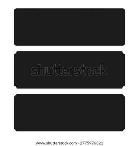 Long rectangle shape, corner-cut icons. Rectangular symbols with various cuts on each corner. Isolated on a white background.