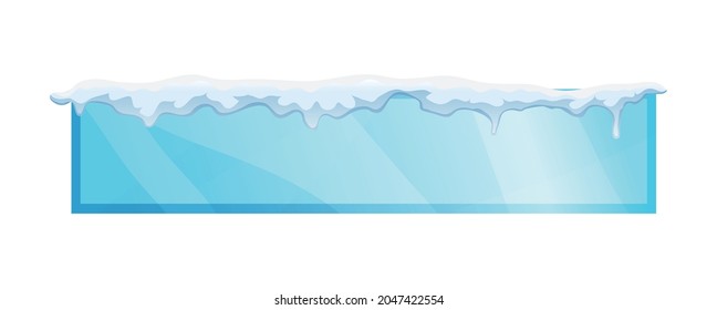 Long rectangular blue frame with snow on top realistic vector illustration