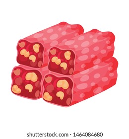 Long rectangular pieces of red nougat. Vector illustration on white background.